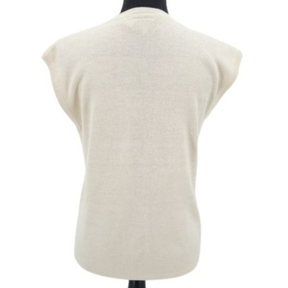 VTG 70s Leroy Ivory Floral Embroidered Sleeveless Button Front Sweater Vest M - Picture 10 of 11